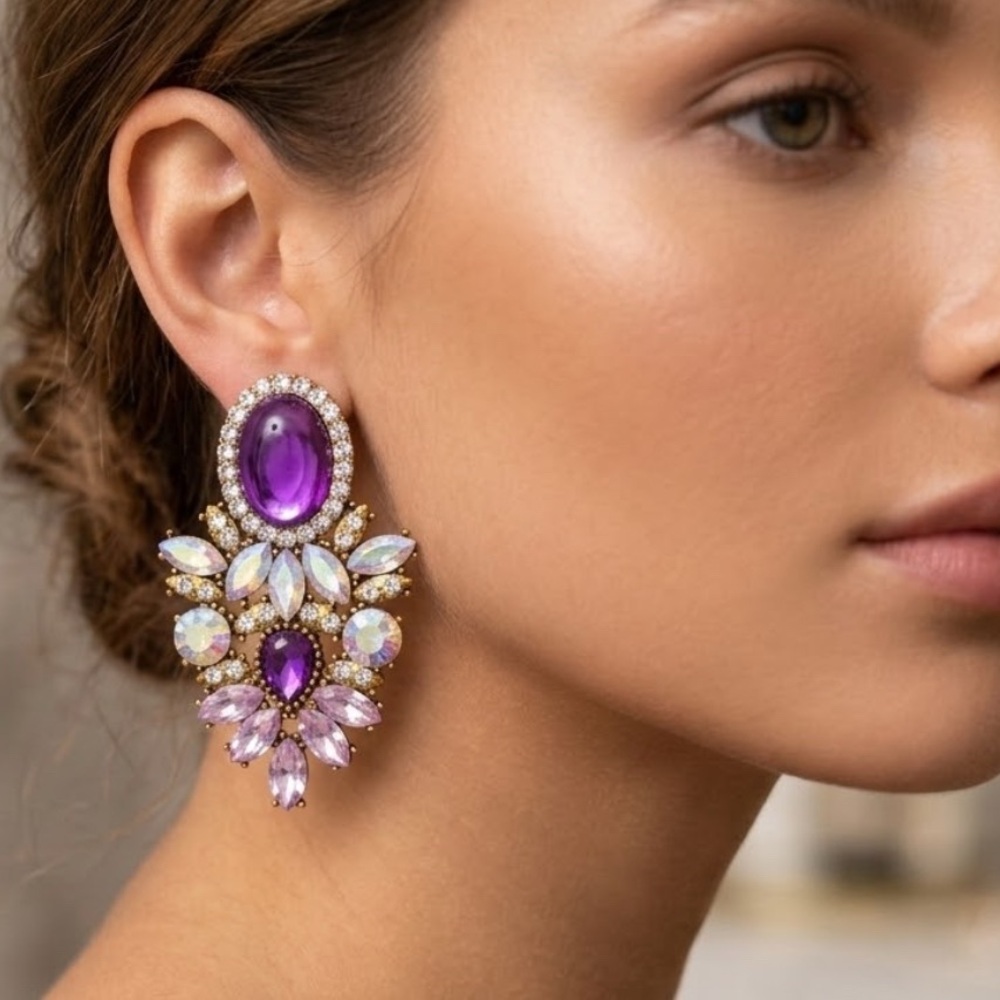 Elegant Purple and Pink Crystal Earrings